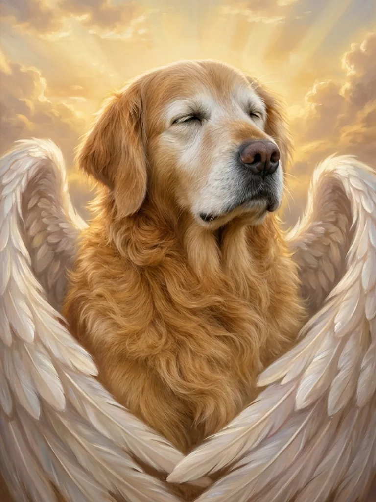 Gedenkportrait eines Golden Retrievers in Öl, geborgen in Flügeln